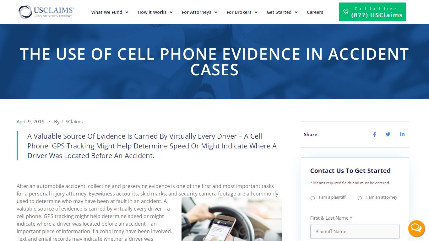 USClaims | The Use Of Cell Phone Evidence In Accident Cases